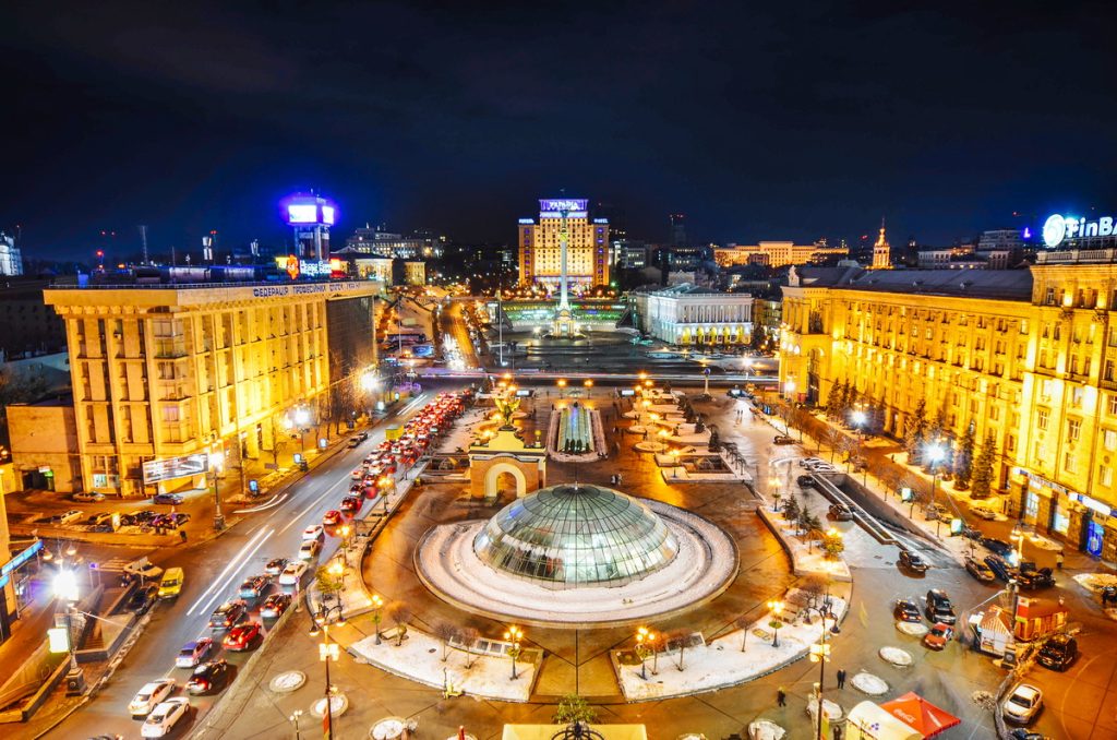 Blick über den Unabhängigkeitsplatz Majdan in Kiew