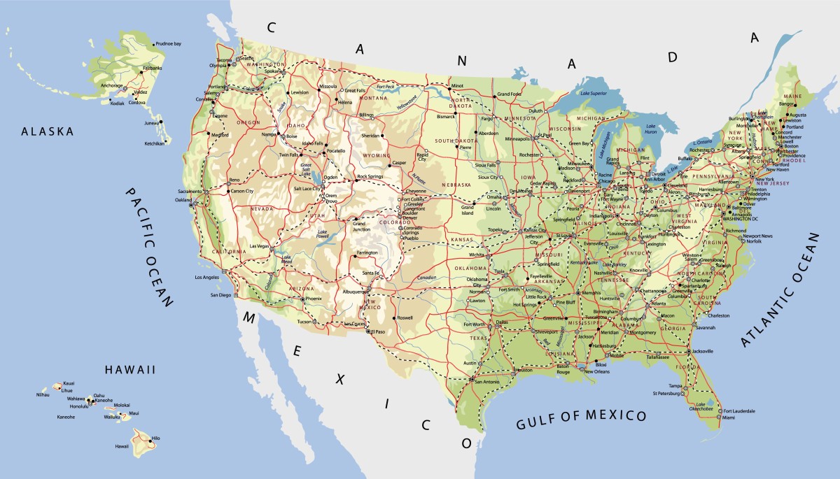 Karte der USA mit den größten Städten