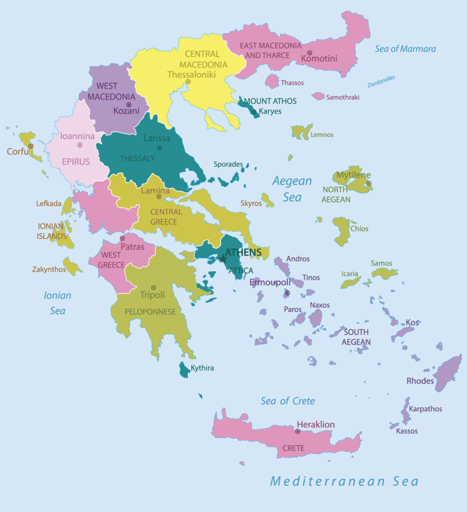 Griechenland Karte - Regionen und Inseln